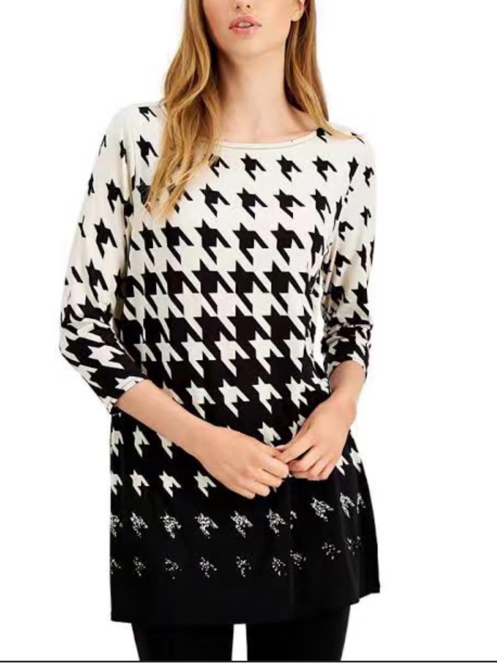 Alfani Classic Houndstooth Long-Sleeve Tunic Dress.  M